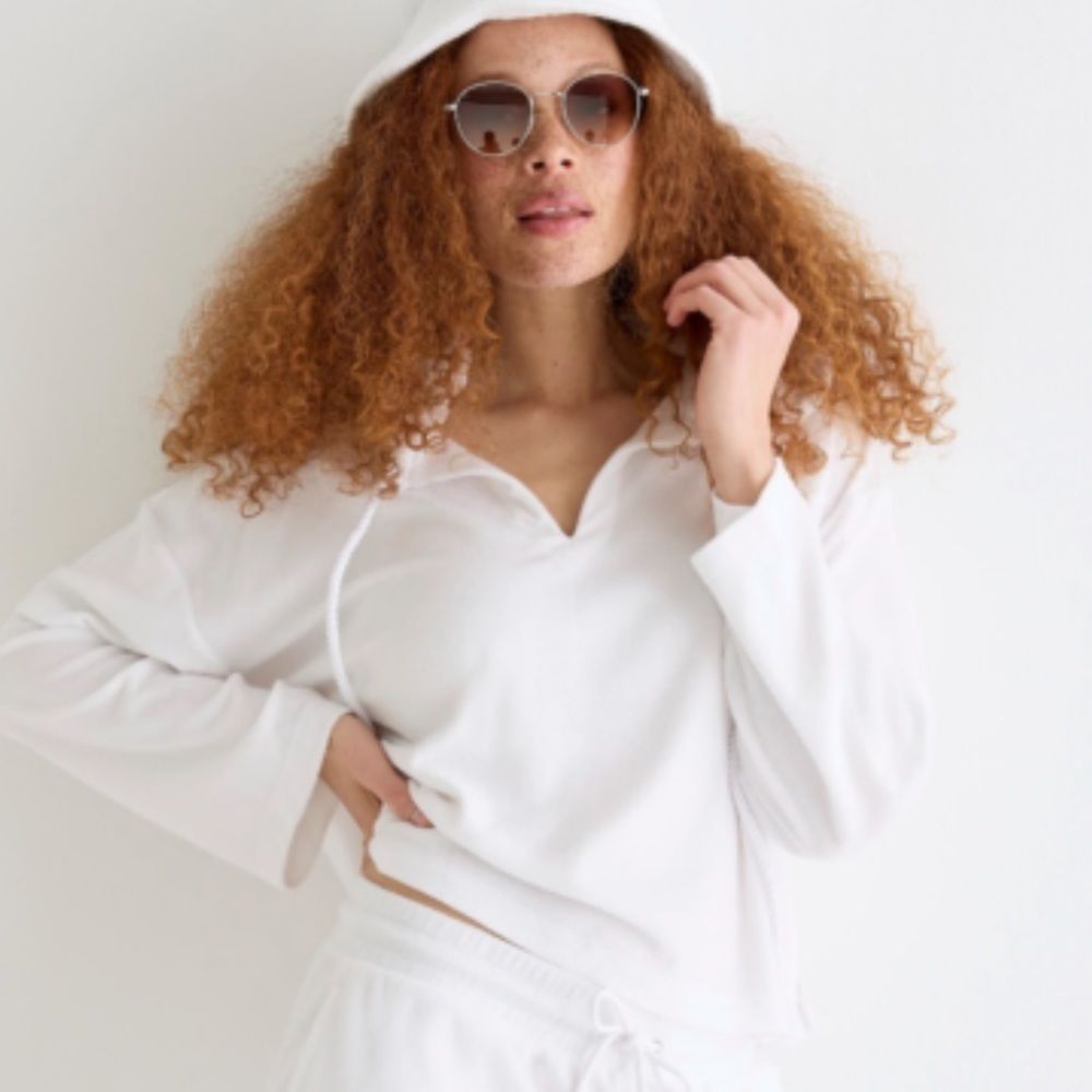 J. Crew white terry pull on hoodie size women’s XL - Picture 2 of 5